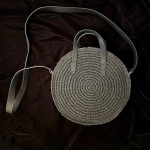 Black raffia round crossbody purse